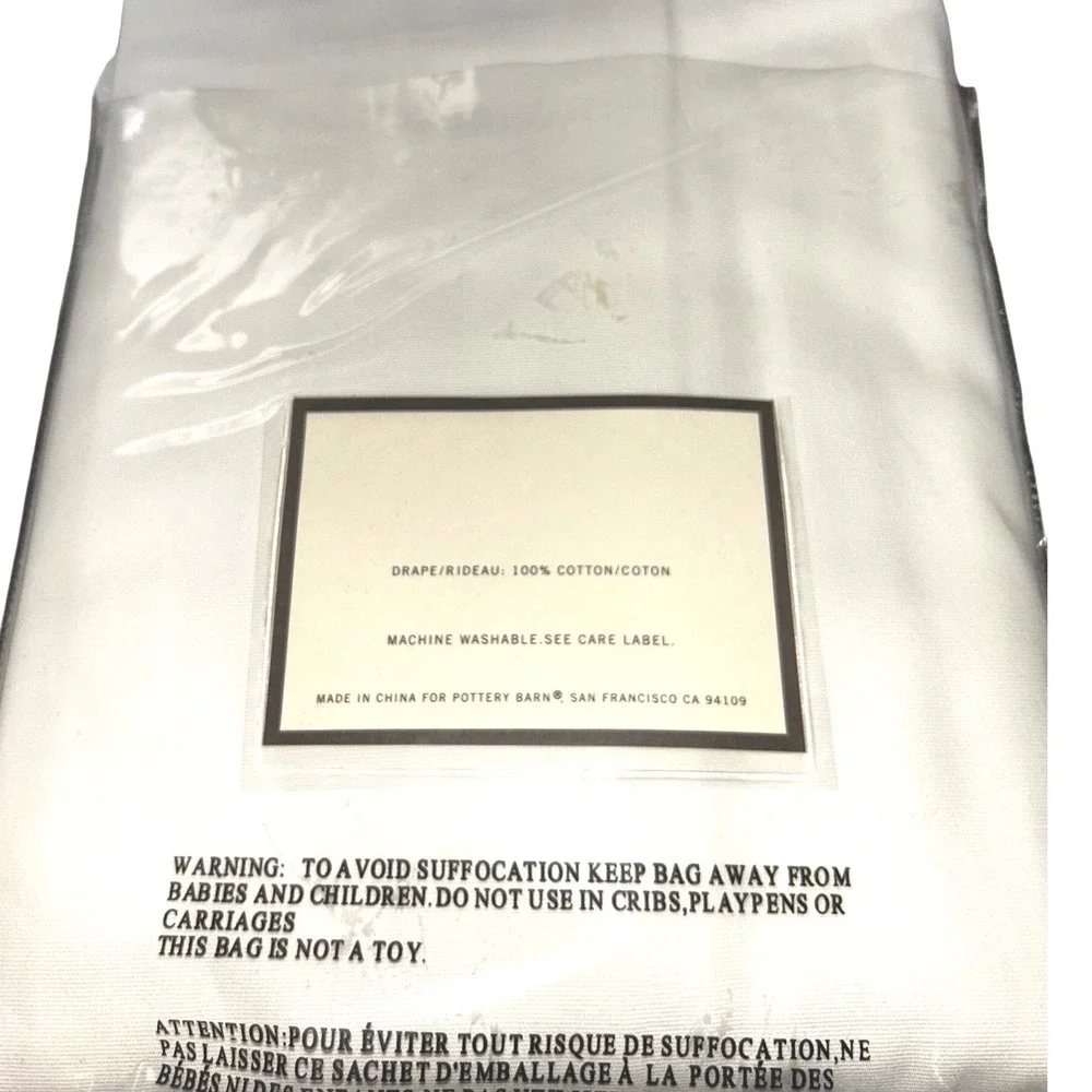 Pottery Barn Cameron Cotton‎ Drape White 50x96 Pole Top Curtain Panel New
